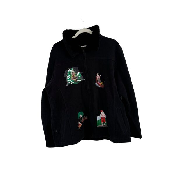 Nick & Sarah Christmas Black Full Zip Fleece Jacket Embroidered Womens 2x - Picture 1 of 7